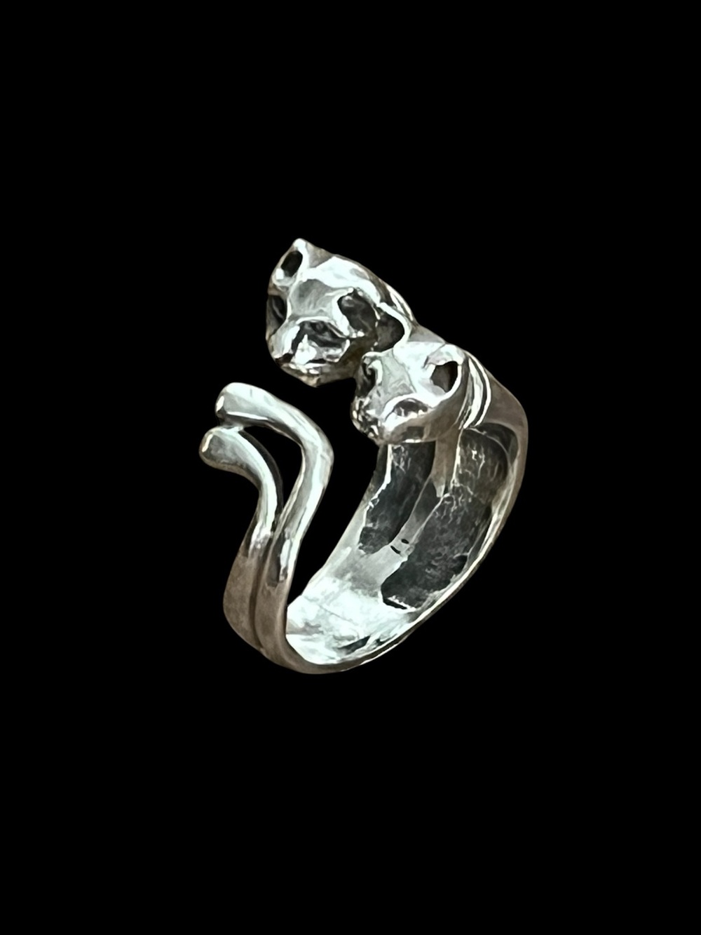 Vintage 925 Sterling Silver Double Cat Bypass Wrap Ring Adjustable 7g